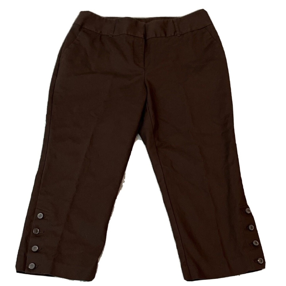 Dana Buchman Women's Brown Mid-Rise Button Cuff Straight Leg Capri Pants Size 14